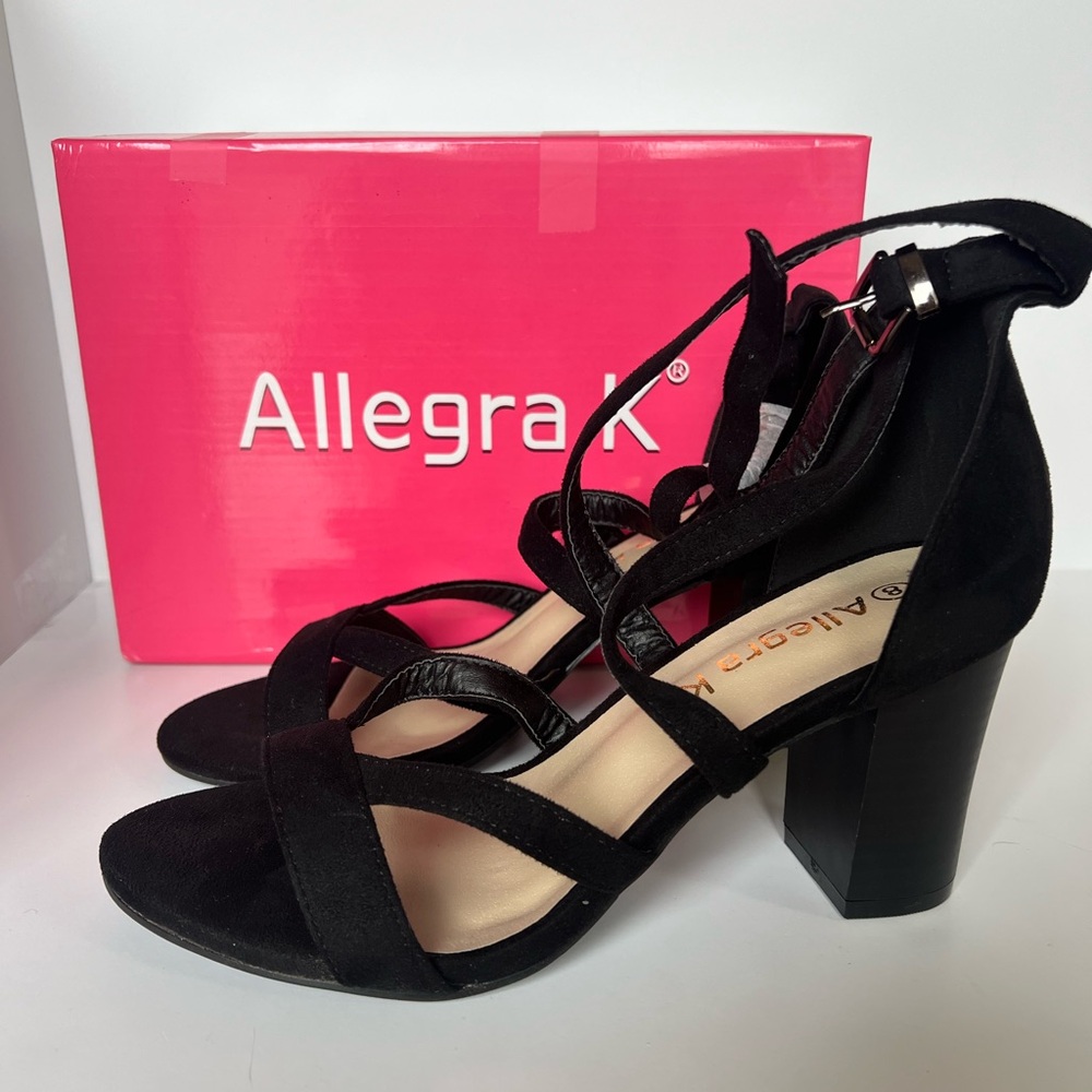 Allegra K Women’s Black 3.25” Heel Adjustable Ankle Strap Sandals Size 8